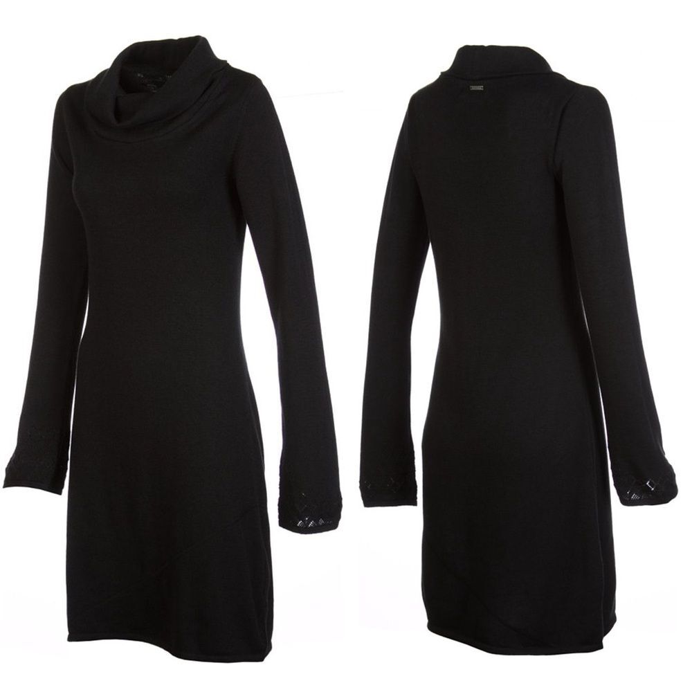Prana Kaya Cowl Neck Flare Sleeve Wool Blend Sweater Dress | Charcoal | Small